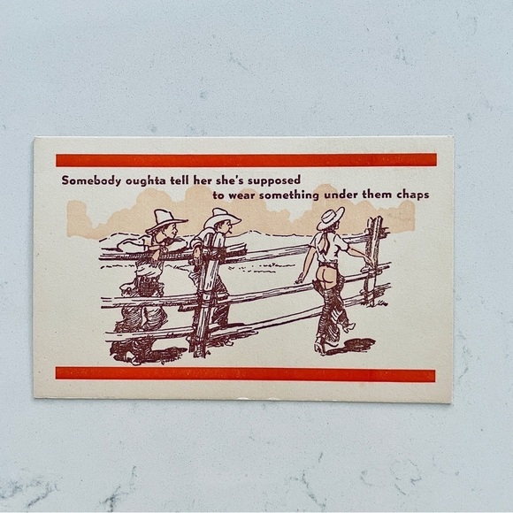 Vintage Office Vintage Bawdy Country Cowgirl Cowboy Chaps Postcard vintage-office-vintage-bawdy-country-cowgirl-cowboy-chaps-postcard